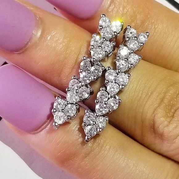 NEW STERLING SILVER DIAMOND LONG EARRINGS - Picture 3 of 4